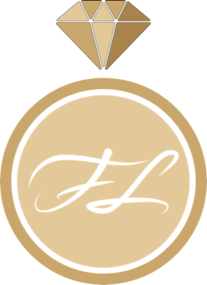 Logo FL Semijoias: anel dourado com diamante e as letras FL
